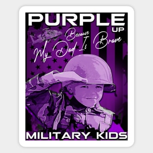 Purple Up Military Child Month with kid soldier retro american Flag Sticker